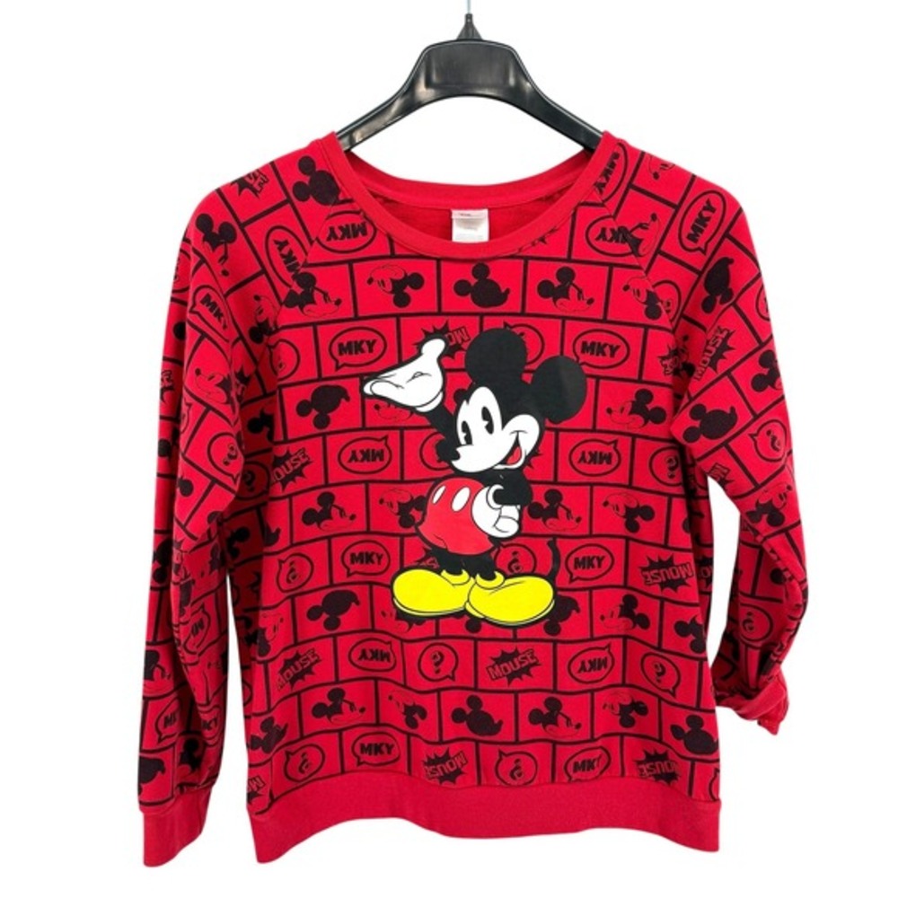 Disneyโ Mickey Mouse Girls Large-11/13 Pre-Owned Printed Crewneck Sweatshirt Red